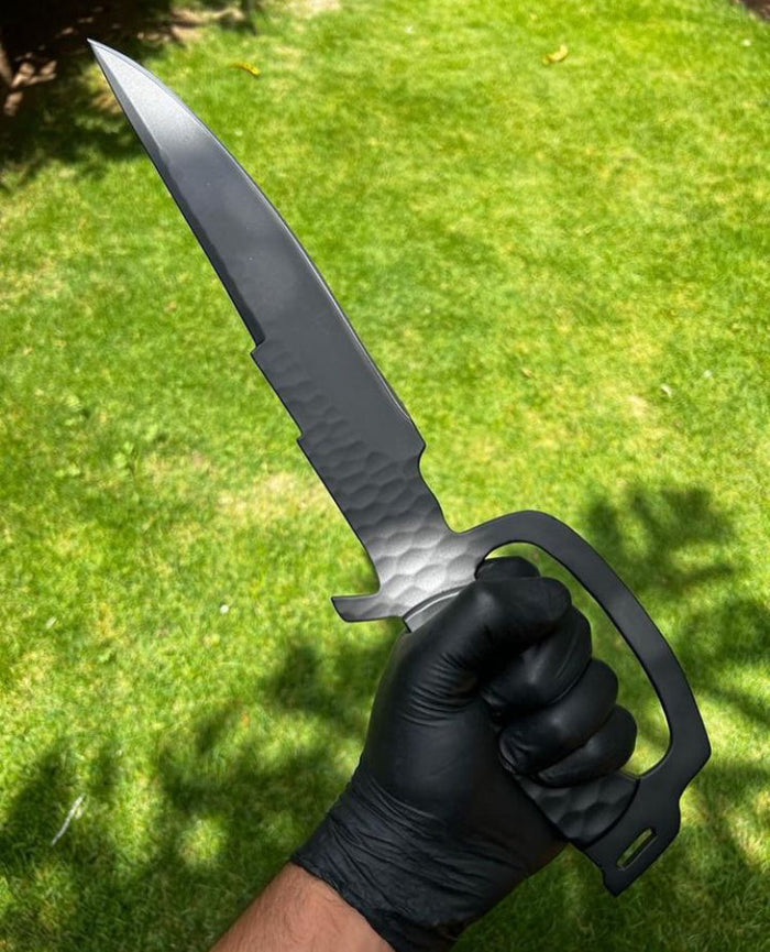 D Guard Custom Made D2 Steel Black Powder Coated Camping Knife cskforged