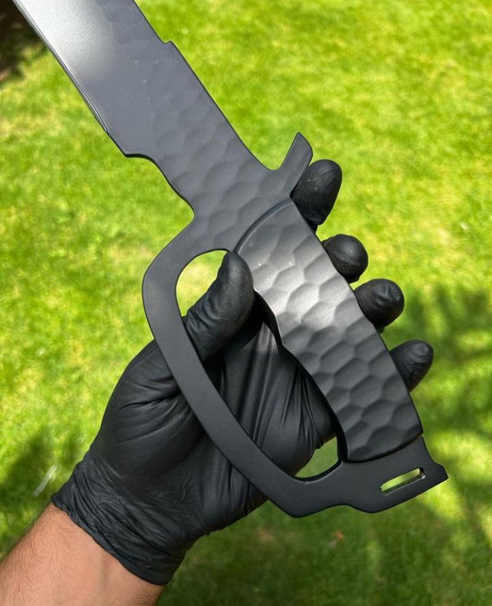 D Guard Custom Made D2 Steel Black Powder Coated Camping Knife cskforged