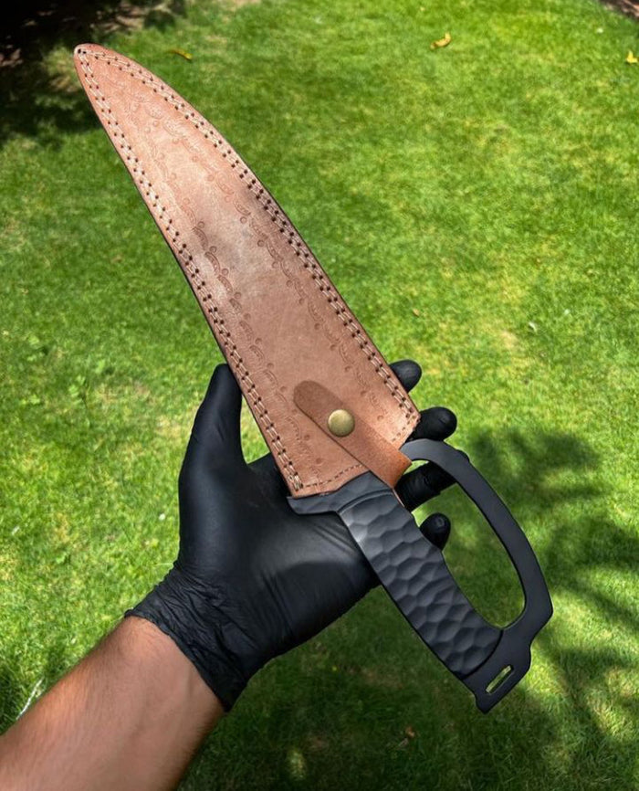 D Guard Custom Made D2 Steel Black Powder Coated Camping Knife cskforged