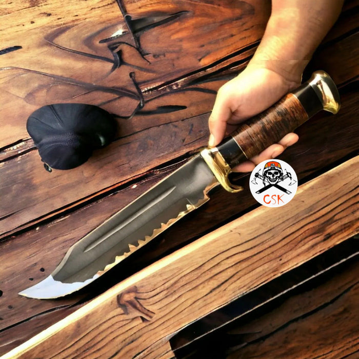 D2 steel Crocodile Dundee Knife with Acid Etched blade cskforged