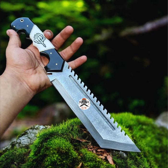 Damascus Black & white Edition FTW Knife for Outdoor Enthusiasts cskforged