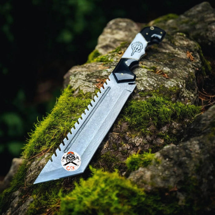 Damascus Black & white Edition FTW Knife for Outdoor Enthusiasts cskforged