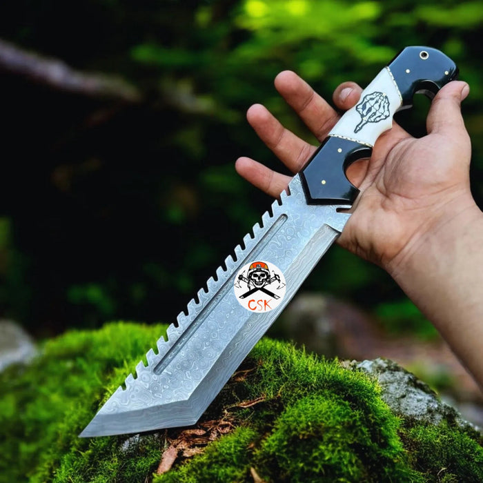 Damascus Black & white Edition FTW Knife for Outdoor Enthusiasts cskforged