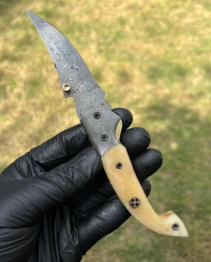 Damascus Blade EDC Folding Pocket Knife cskforged