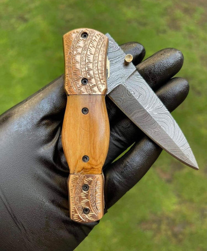 Damascus Blade EDC Folding Pocket Knife cskforged