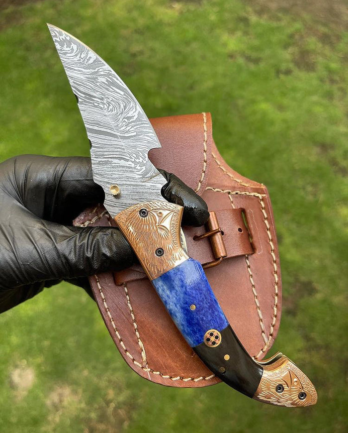 Damascus Blade EDC Folding Pocket Knife cskforged