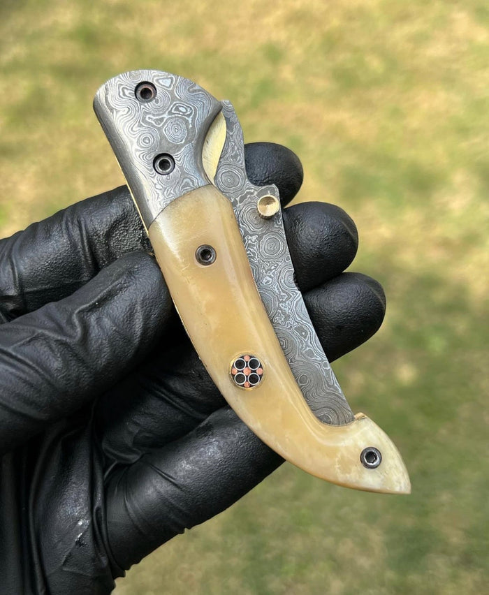 Damascus Blade EDC Folding Pocket Knife cskforged