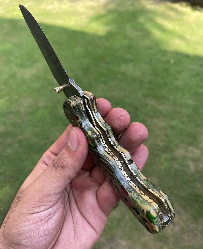 Damascus Blade EDC Folding Pocket Knife cskforged