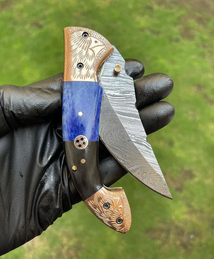 Damascus Blade EDC Folding Pocket Knife cskforged