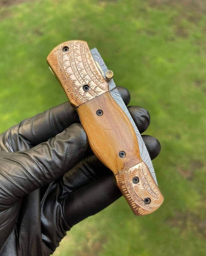 Damascus Blade EDC Folding Pocket Knife cskforged