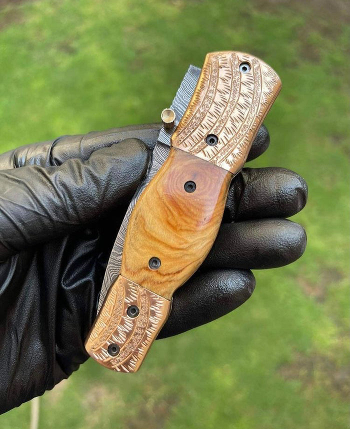 Damascus Blade EDC Folding Pocket Knife cskforged