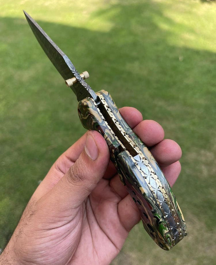 Damascus Blade EDC Folding Pocket Knife cskforged