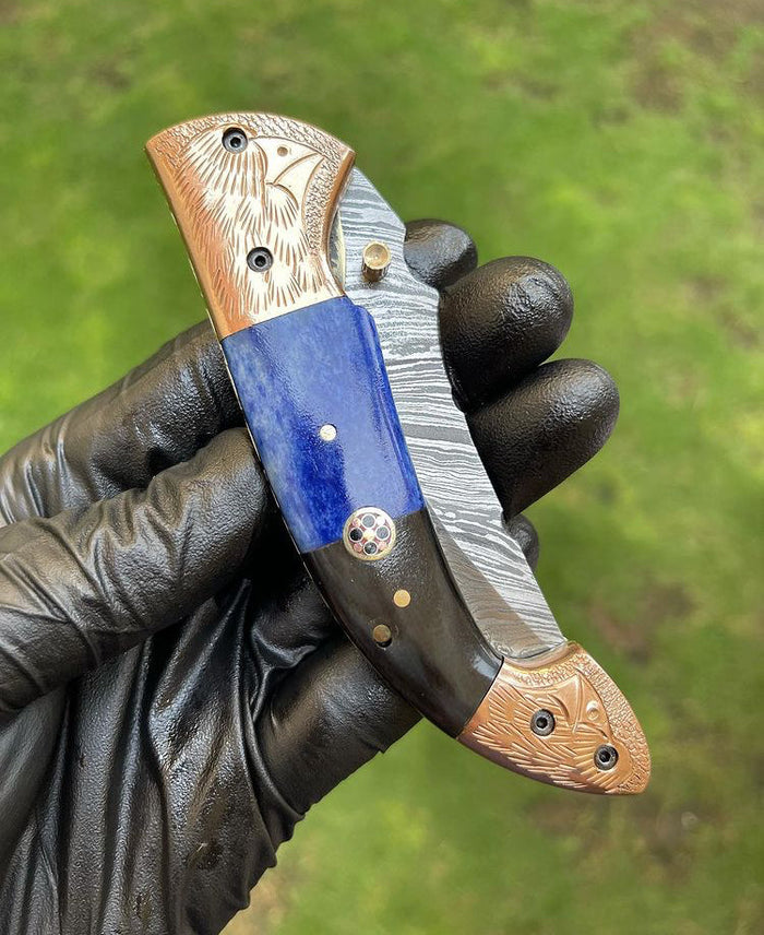 Damascus Blade EDC Folding Pocket Knife cskforged