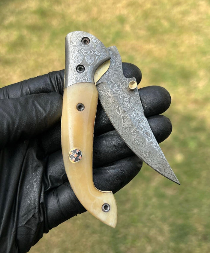 Damascus Blade EDC Folding Pocket Knife cskforged