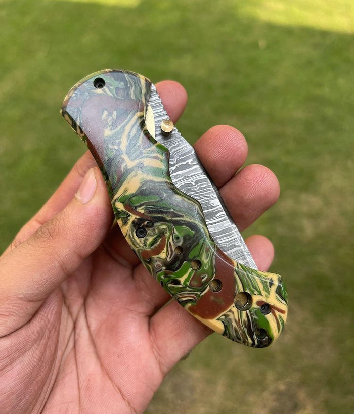 Damascus Blade EDC Folding Pocket Knife cskforged