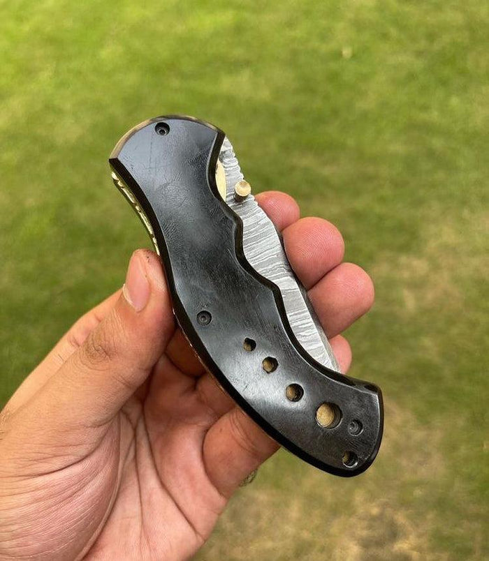 Damascus Blade EDC Folding Pocket Knife cskforged