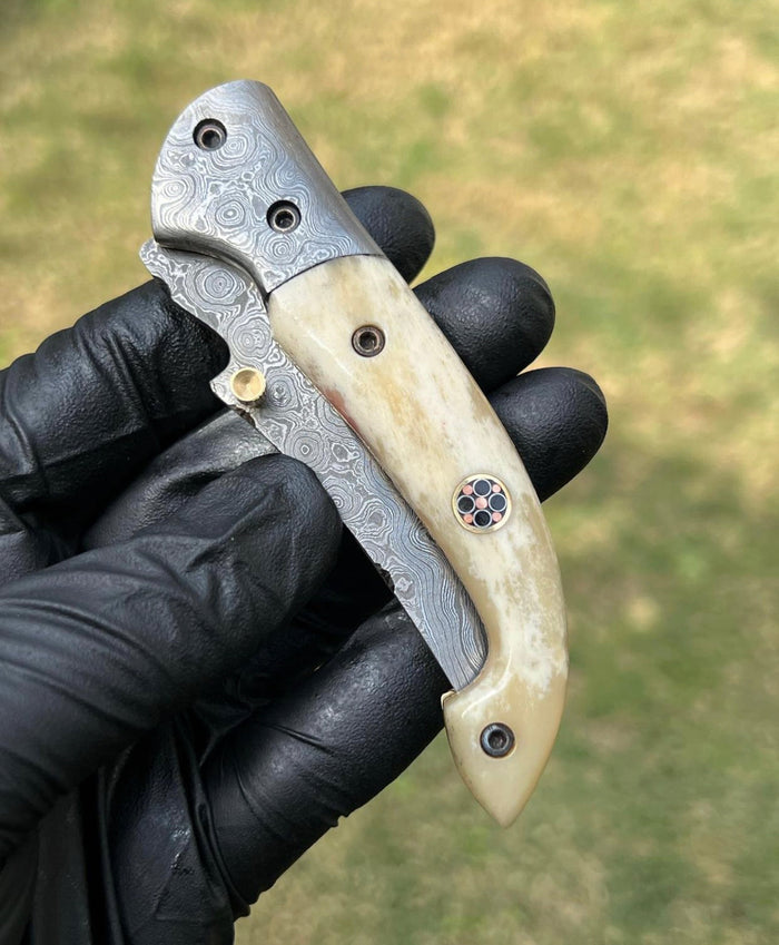 Damascus Blade EDC Folding Pocket Knife cskforged