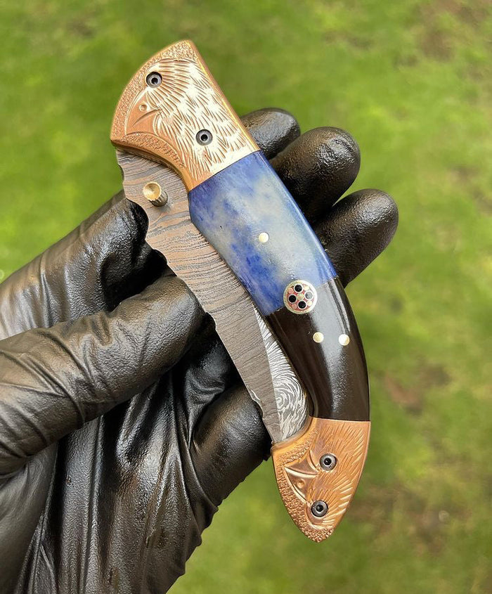 Damascus Blade EDC Folding Pocket Knife cskforged