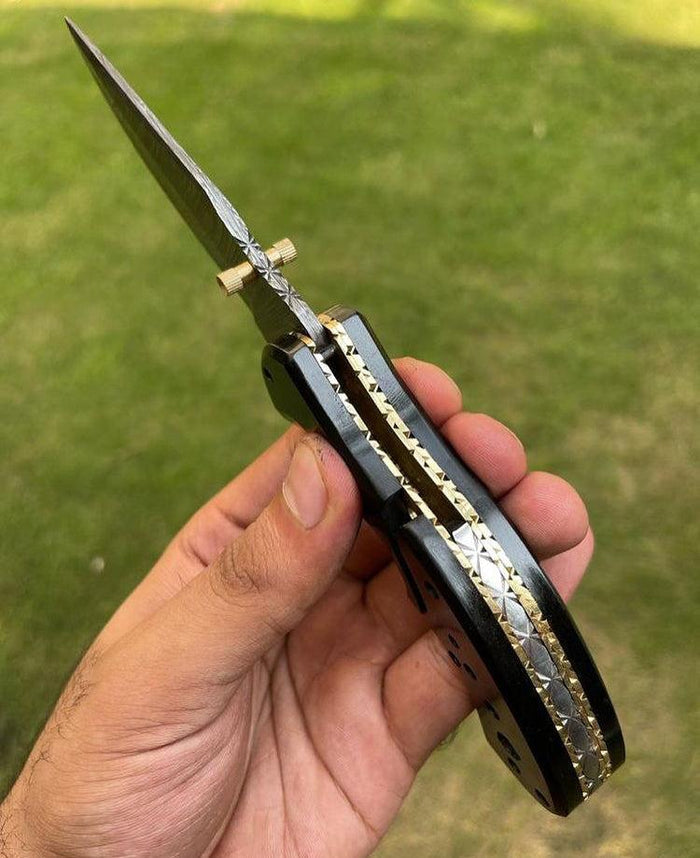 Damascus Blade EDC Folding Pocket Knife cskforged