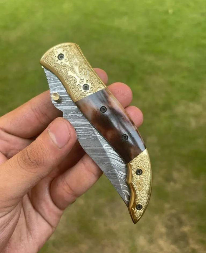 Damascus Blade EDC Pocket Knife cskforged