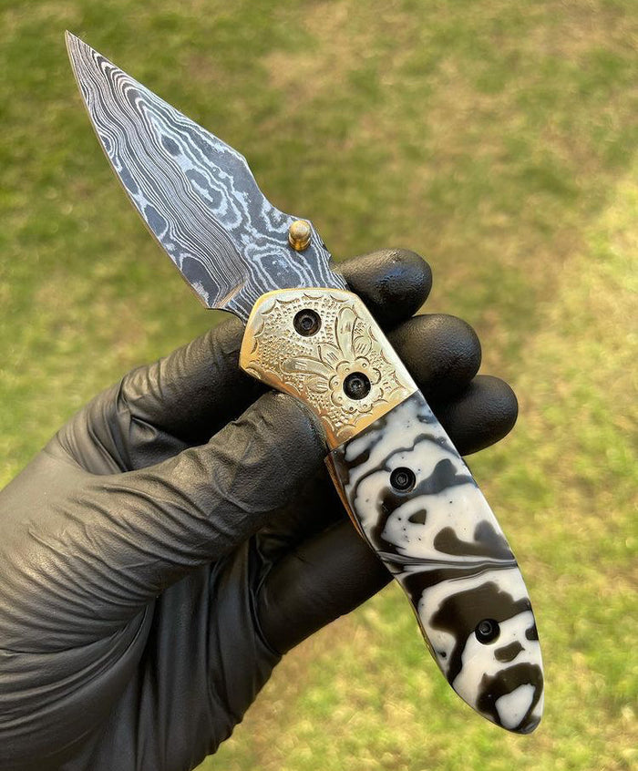 Damascus Blade EDC Pocket Knife cskforged
