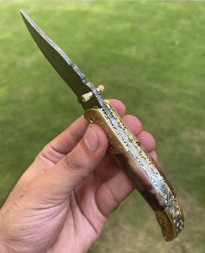 Damascus Blade EDC Pocket Knife cskforged