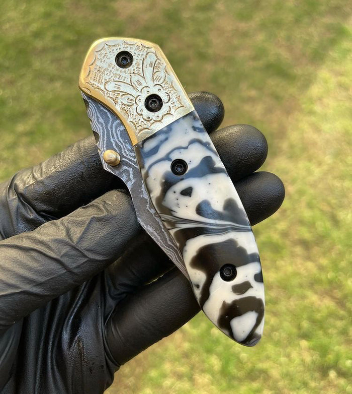 Damascus Blade EDC Pocket Knife cskforged