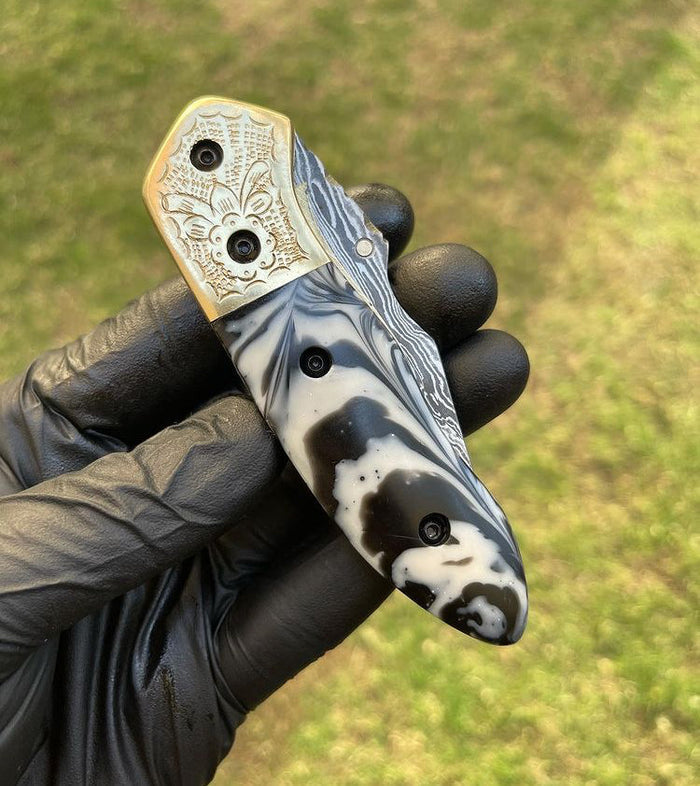 Damascus Blade EDC Pocket Knife cskforged