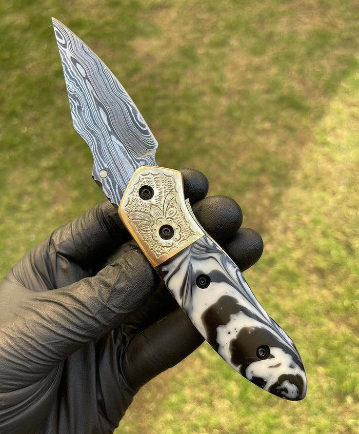 Damascus Blade EDC Pocket Knife cskforged