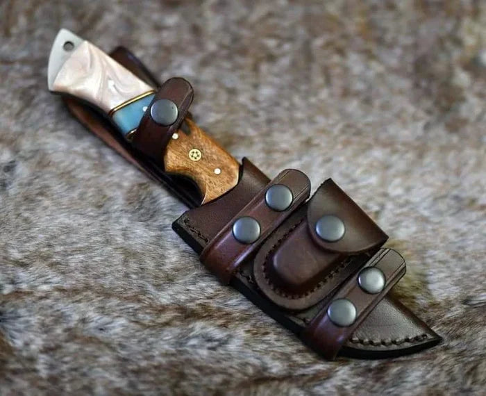 DAMASCUS EVOKE HOOK KNIFE, Rose Wood & TURQUOISE HANDLE Overall 6.25” cskforged