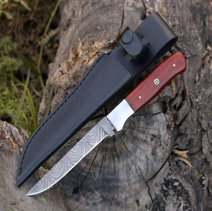 Damascus Fillet Knife With Exotic Red Heart Handle cskforged