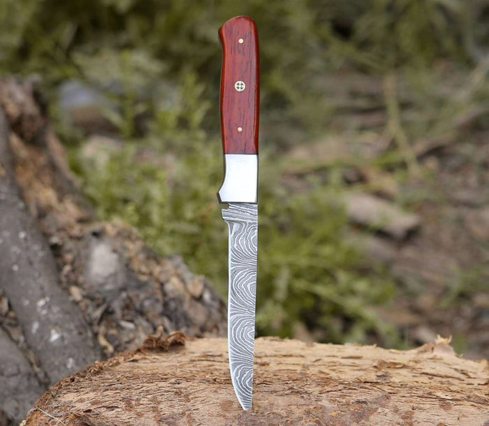 Damascus Fillet Knife With Exotic Red Heart Handle cskforged