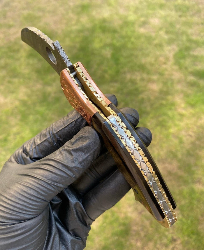 Damascus Folding Pocket knife With Karambit  Design cskforged