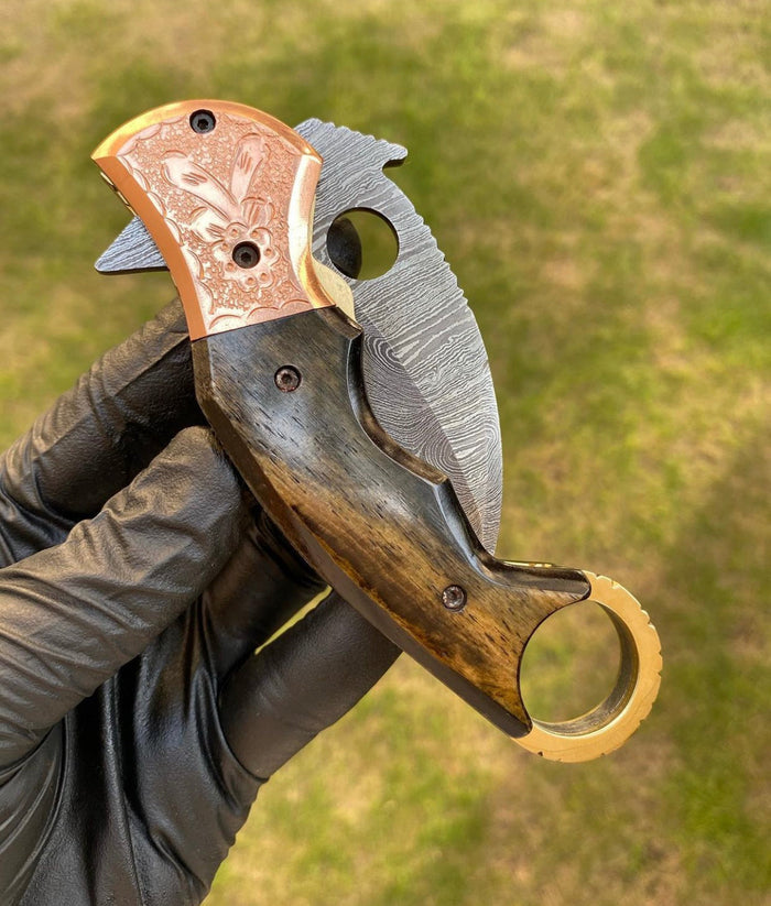 Damascus Folding Pocket knife With Karambit  Design cskforged