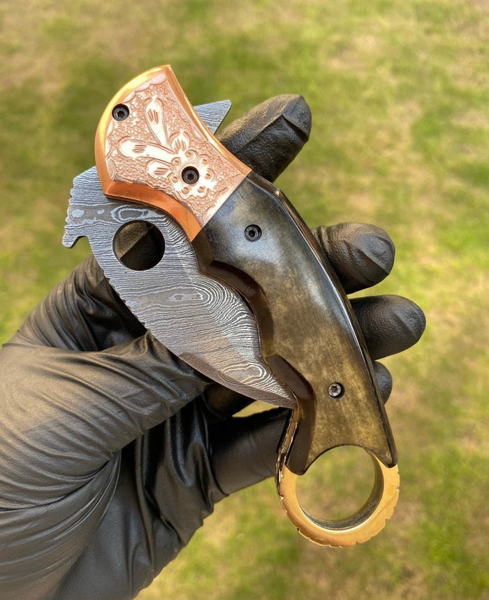 Damascus Folding Pocket knife With Karambit  Design cskforged