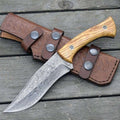DAMASCUS Hunting KNIFE WITH EXOTIC OLIVE WOOD HANDL cskforged