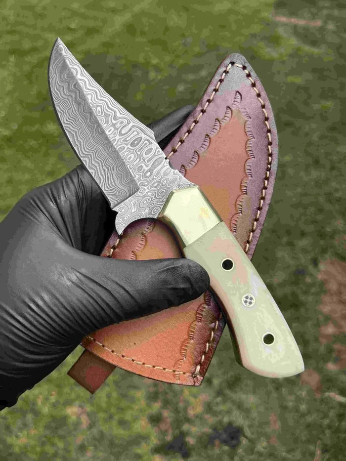 Damascus Hunting Knife with Notch cskforged