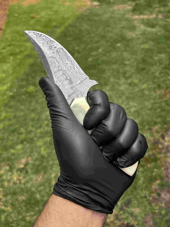 Damascus Hunting Knife with Notch cskforged
