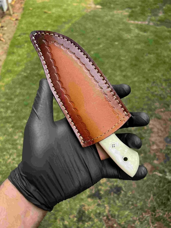 Damascus Hunting Knife with Notch cskforged