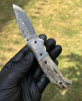 Damascus pocket folding knife cskforged