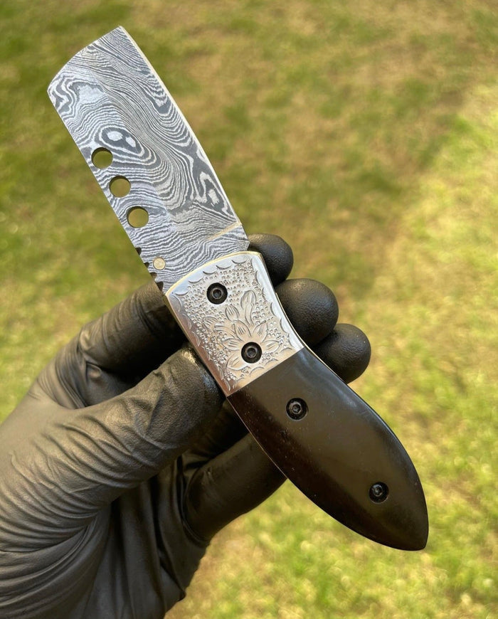 Damascus pocket folding knife cskforged
