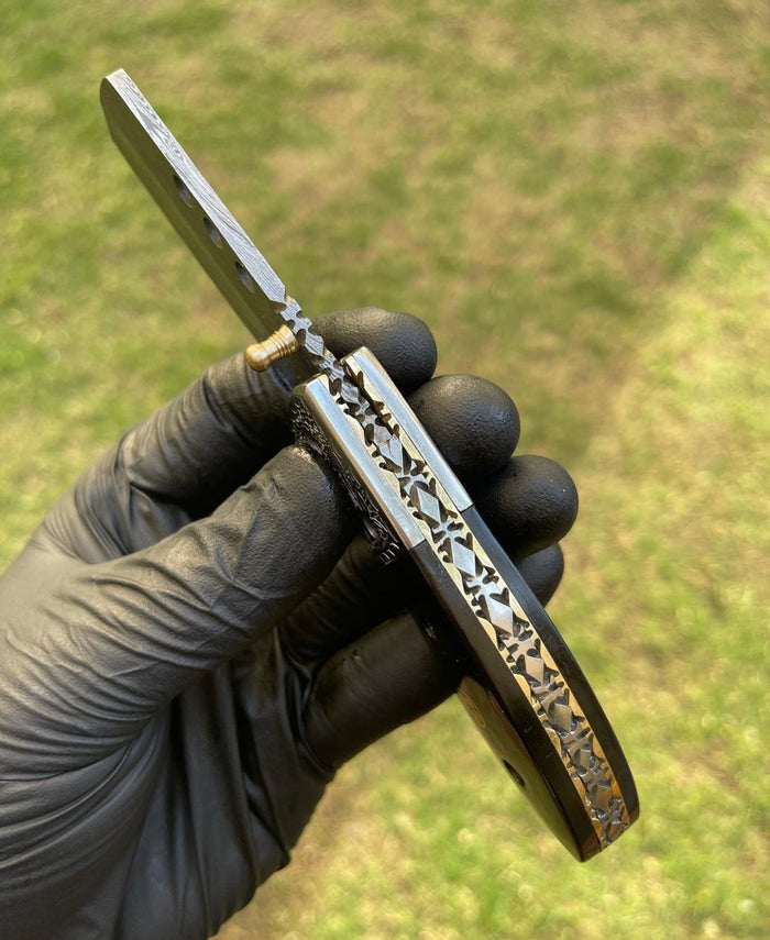 Damascus pocket folding knife cskforged