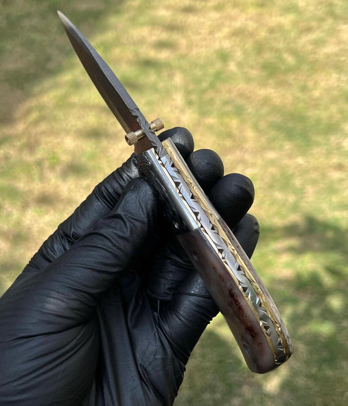 Damascus pocket folding knife cskforged