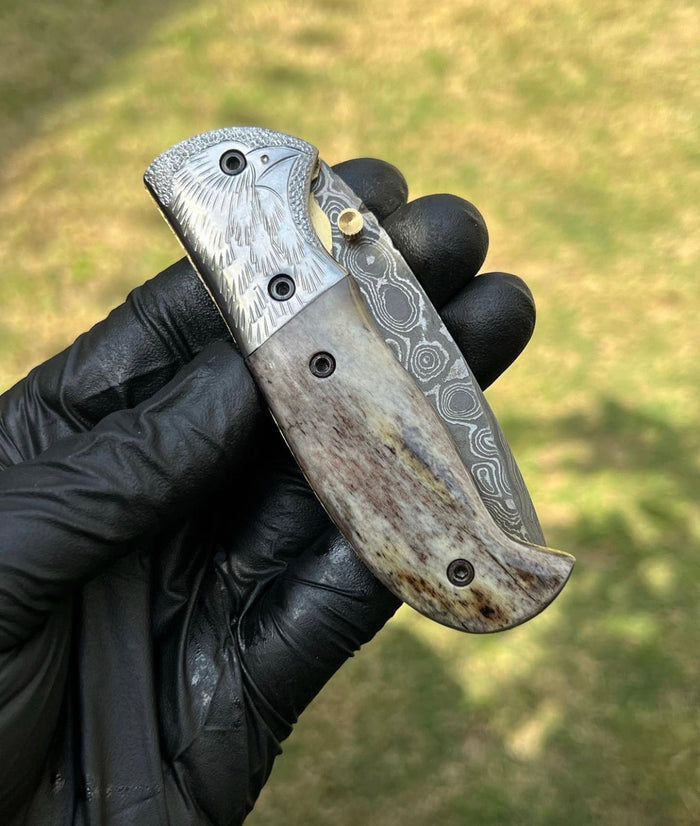Damascus pocket folding knife cskforged