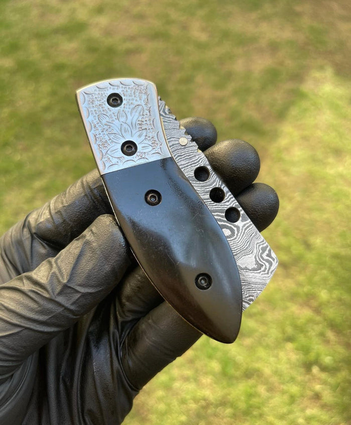 Damascus pocket folding knife cskforged