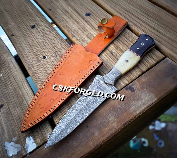 Damascus Steel Annie Oakley Carver Hunting Boot Knife cskforged