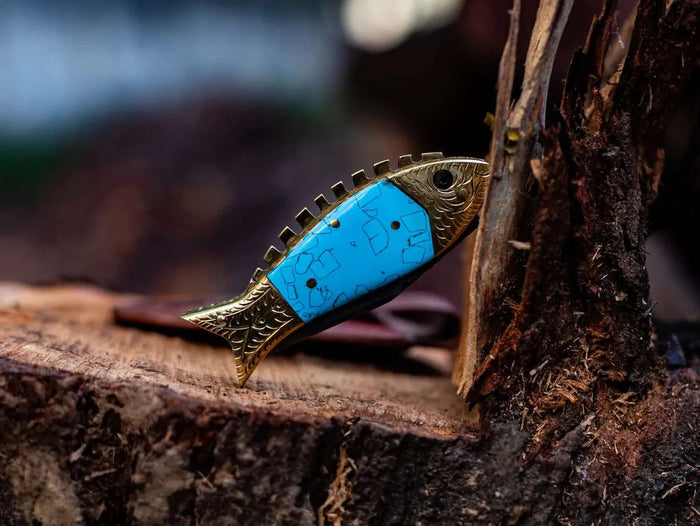 Damascus Steel Blade Fish Shape Pocket Folding knife cskforged