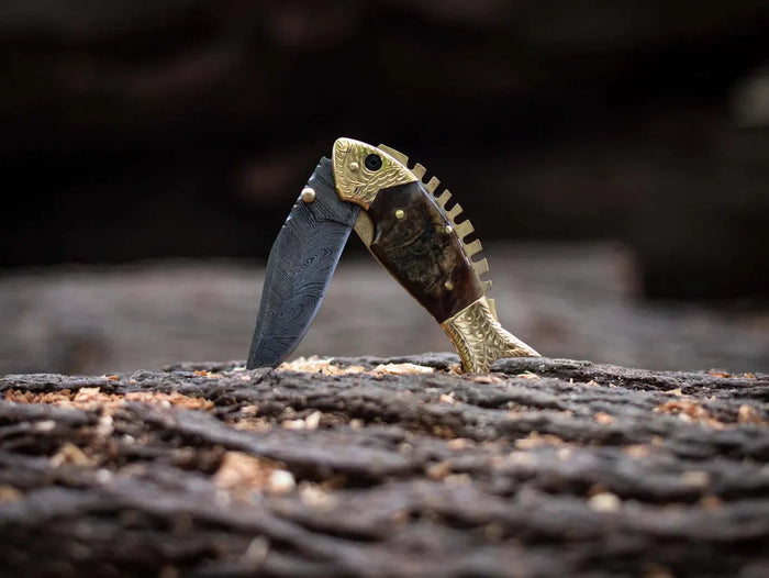 Damascus Steel Blade Fish Shape Pocket Folding knife cskforged
