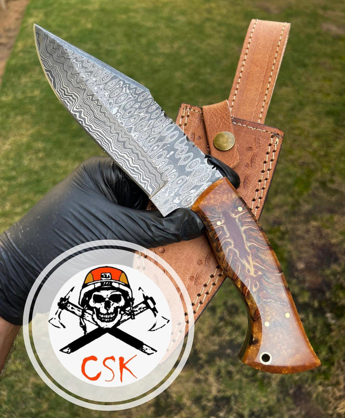Damascus Steel Classic Outdoor Camping knife cskforged
