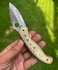 DAMASCUS STEEL FOLDING POCKET KNIFE WITH ENGRAVED BRASS HANDLE 8" CUSTOM KNIVES cskforged